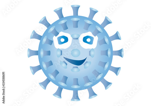Virus de covid-19 o viruela del mono con ojos y sonrisa.