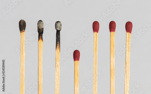 SOCIAL DISTANCE concept for epidemic safety. Matchsticks burn, one piece prevents the fire from spreading. The concept of how to stop the coronavirus from spreading: STAY AT HOME.