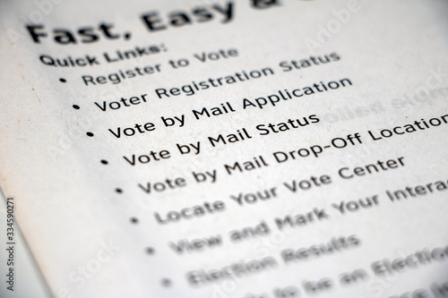 Fényképezés Closeup list of Vote by Mail steps