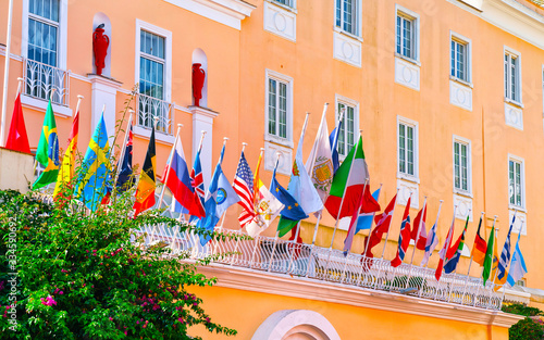 Flags on building in Capri Island reflex photo