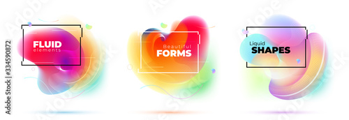 Set of Abstract Liquid elements for Background Design. Fluid Dynamic Graphic Element for Modern Banner, Poster, Flyer or Presentation Template with Line Pattern. Color Flow Frame illustration.
