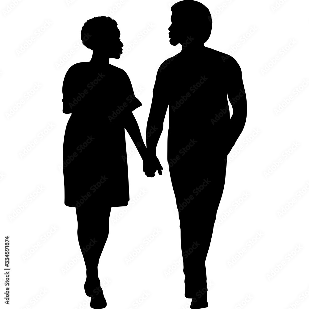 African American Couple Holding Hands Silhouette Vector Stock Vector ...