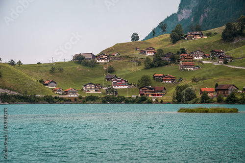 View over the Lake Lungern. Lungernsee is a natural lake in Obwalden. photo