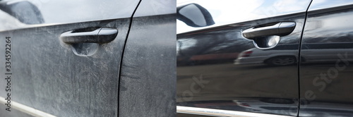  car body before and after washing close up