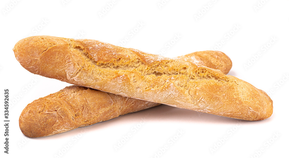 Loaves of Fresh French Baguette isolated on a White Background Loaves of Fresh French Baguette isolated on a White Background