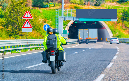 Motorcycle on road in Amalfi coast reflex photo