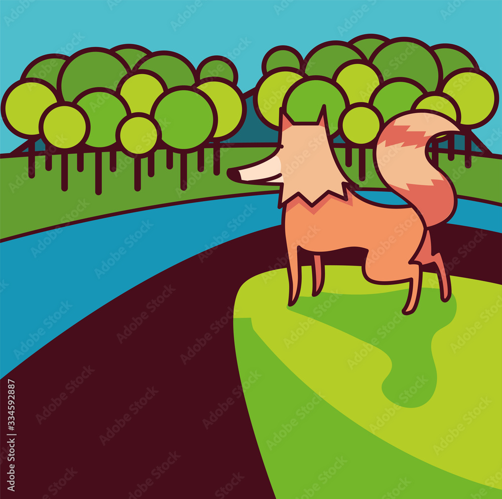 Fototapeta premium wild fox on a nature landscape