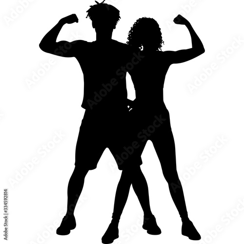  African American Fit Couple Posing Silhouette Vector