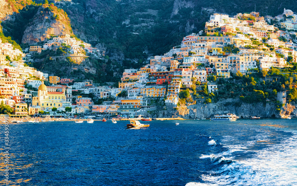 Citiscape and landscape at Positano town of Amalfi Coast reflex