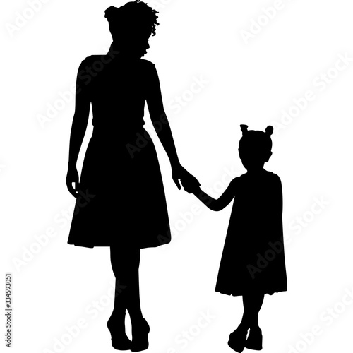 African American Mother with Daughter Silhouette Vector