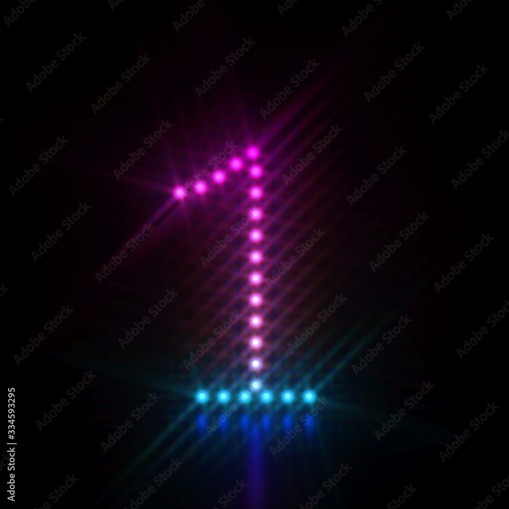 Obraz premium Pink blue dot light font Number 1 ONE 3D