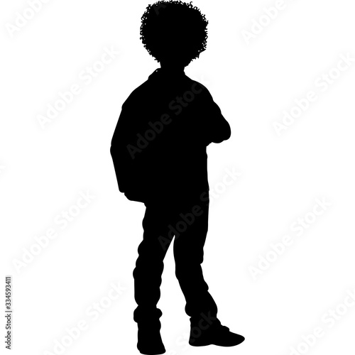  African American  Boy with School Bag Silhouette Vector