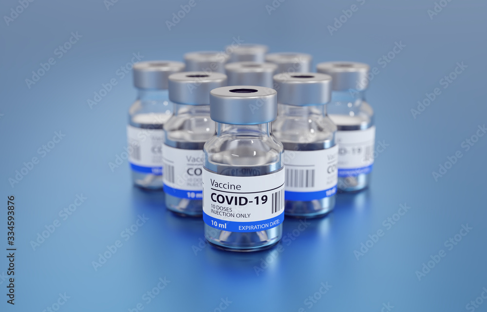 3D Illustration of a Generic Covid19 Vaccin, Blue Background 3D Illustration of a Generic Covid19 Vaccin, Blue Background