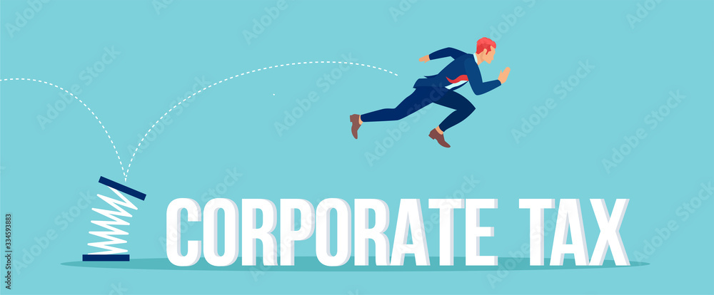 Vector of a company executive jumping over a corporate tax Vector of a company executive jumping over a corporate tax