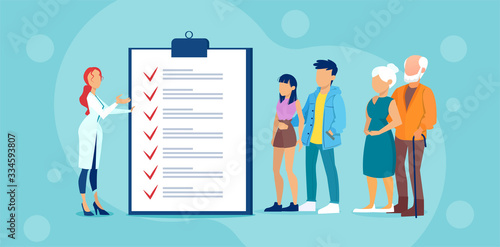 Vector of a doctor advising senior and young people good health practices