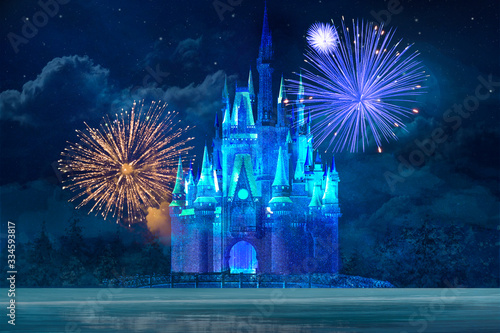 Magic castle with fireworks