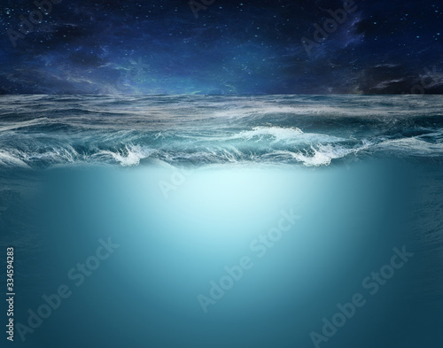 SEA BACKGROUND WITH WAVES AND NIGHT