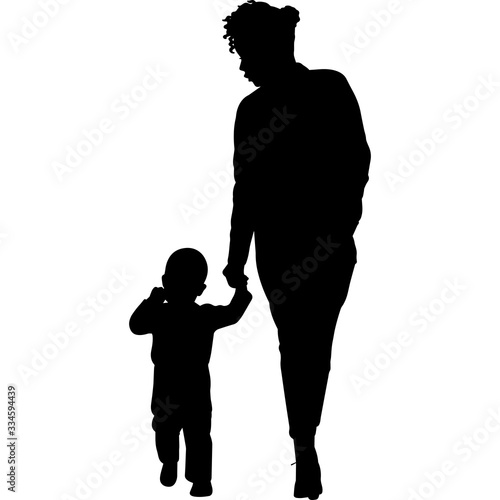 African American  Mother with Son Silhouette Vector