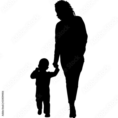 African American  Mother with Son Silhouette Vector