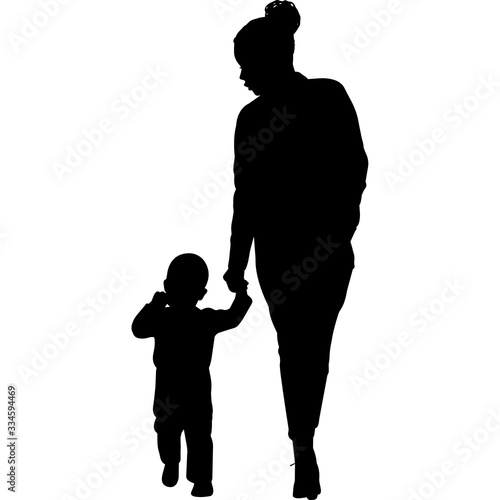 African American  Mother with Son Silhouette Vector