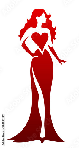 Lady in red on a white background