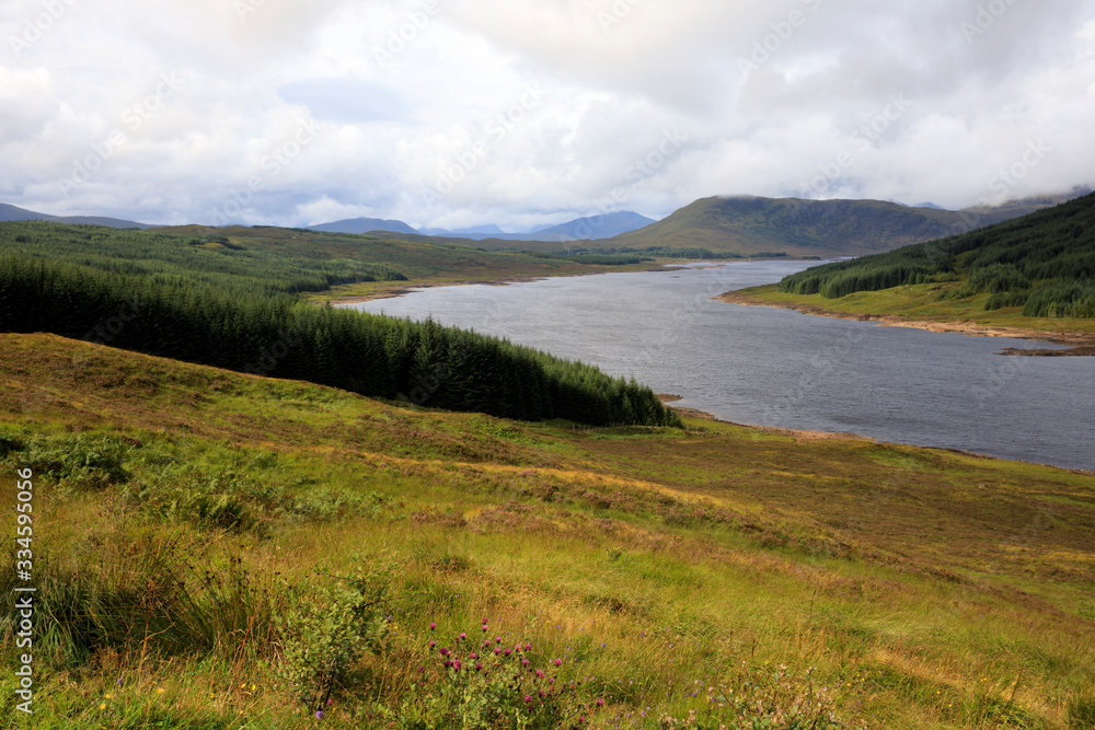 Skye Island (Scotland), UK - August 15, 2018: Typical landscape of Scotland, Isle of Skye, Inner Hebrides, Scotland, United Kingdom