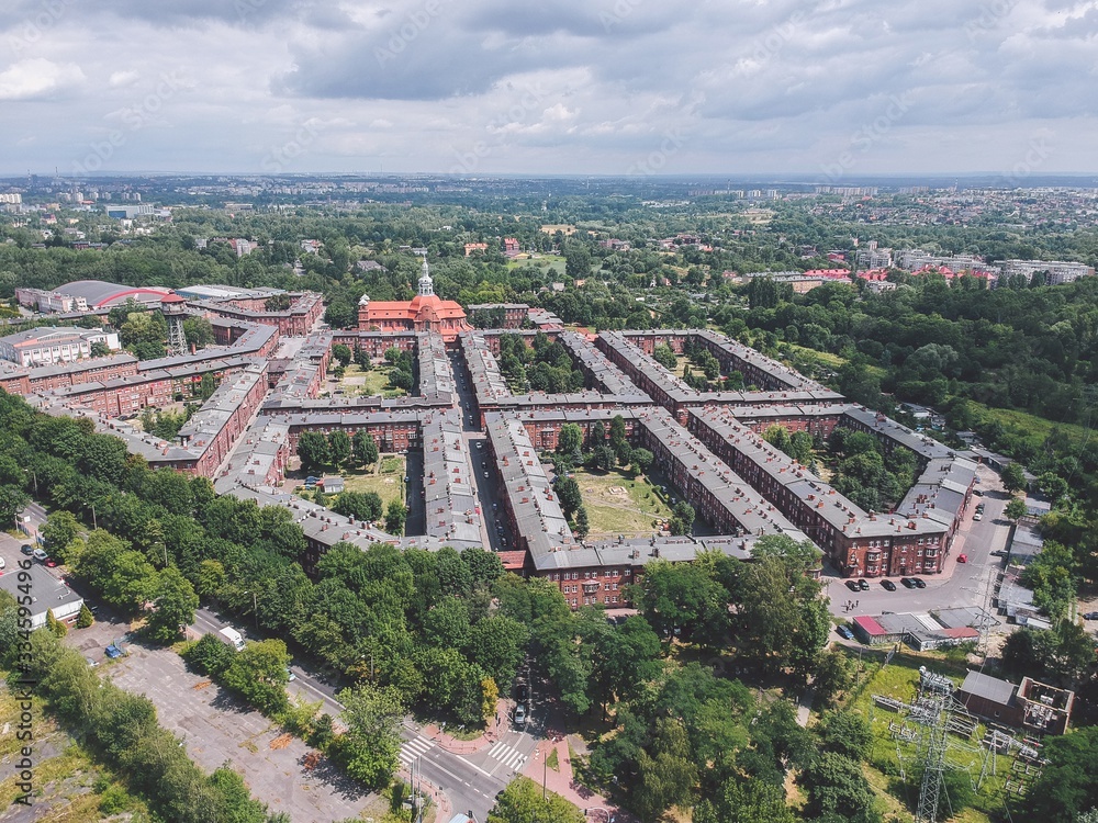 Aerial view of Nikiszowiec - classic miners' town in Poland