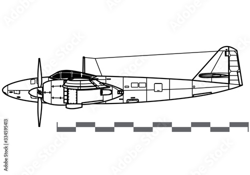 Mitsubishi Ki-83. World War 2 combat aircraft. Side view. Image for illustration and infographics.