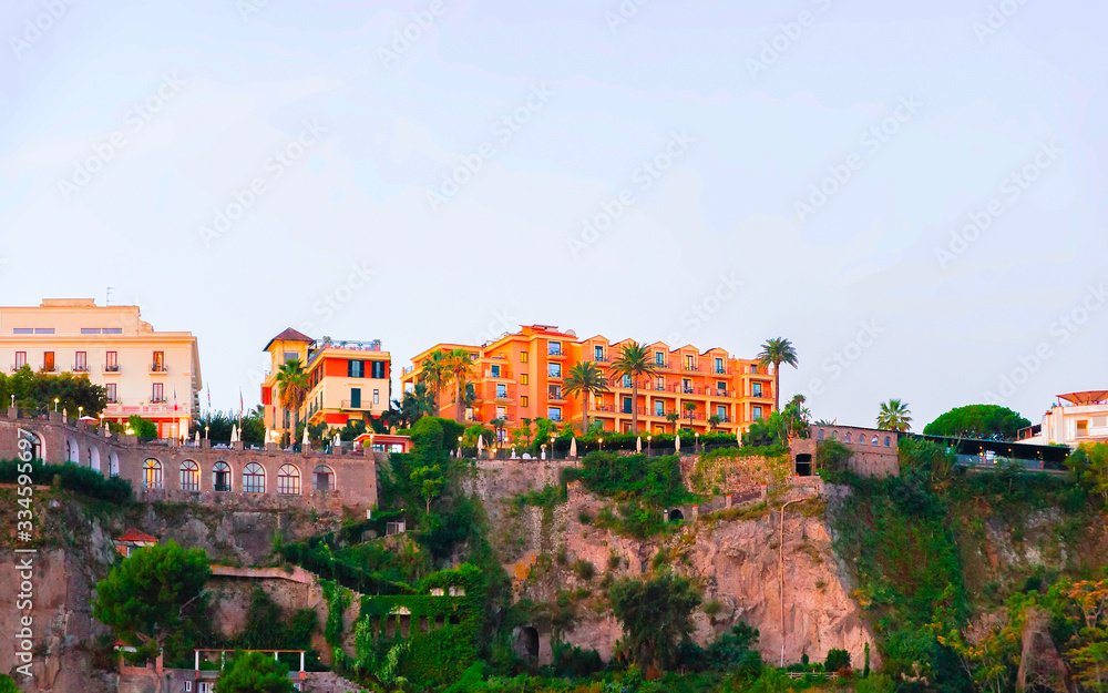 Houses at mountains in Sorrento reflex