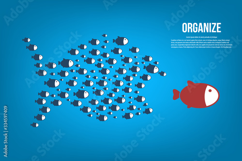 Little Fish Eat Big Fish. Unity, Teamwork, Organize Concept