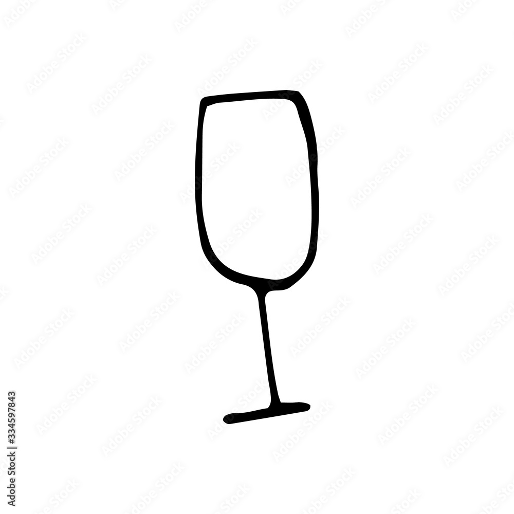 Single hand drawn glasses of champagne for New Year, Xmas, or Valentine's day, marriage, proposal. For greeting cards and seasonal design. Doodle vector illustration isolated on white background. Single hand drawn glasses of champagne for New Year, Xmas, or Valentine's day, marriage, proposal. For greeting cards and seasonal design. Doodle vector illustration isolated on white background.