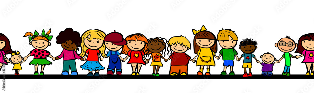 A set of drawings of children. Seamless pattern kids joined hands. Friendship. Vector illustration A set of drawings of children. Seamless pattern kids joined hands. Friendship. Vector illustration