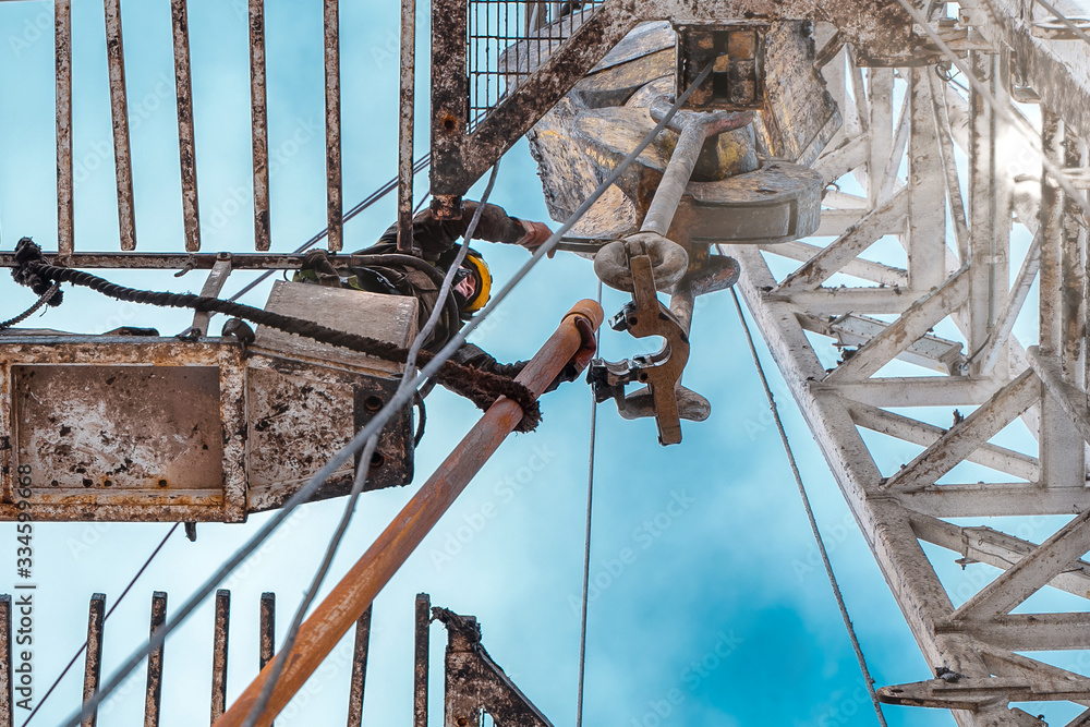 Offshore oil rig worker prepare tool and equipment for perforation oil ...