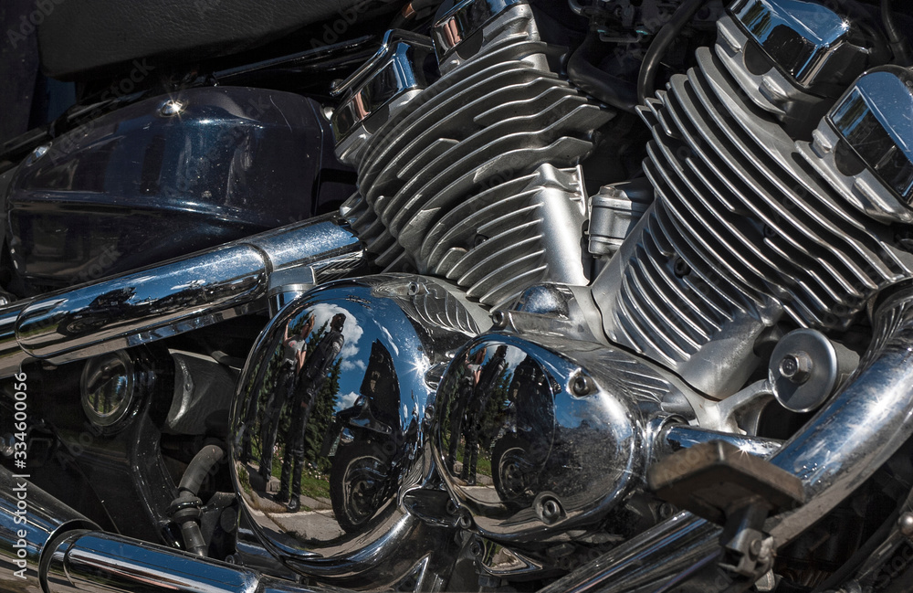 Shiny chrome motorcycle engine block Chopper. Shiny chrome motorcycle engine block Chopper.