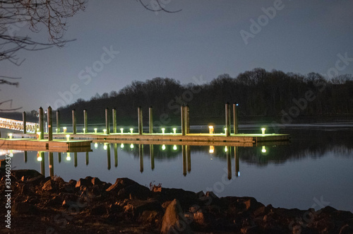 night time boat dock on a river