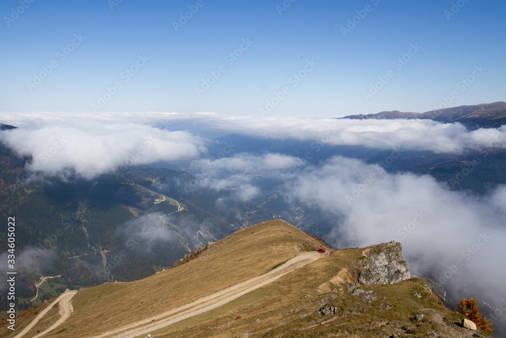 foggy mountain landscape from a height in karester turkey