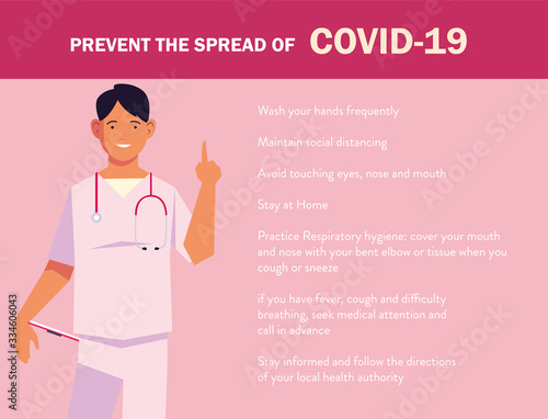doctor explain Infographics how prevent the spread of covid 19