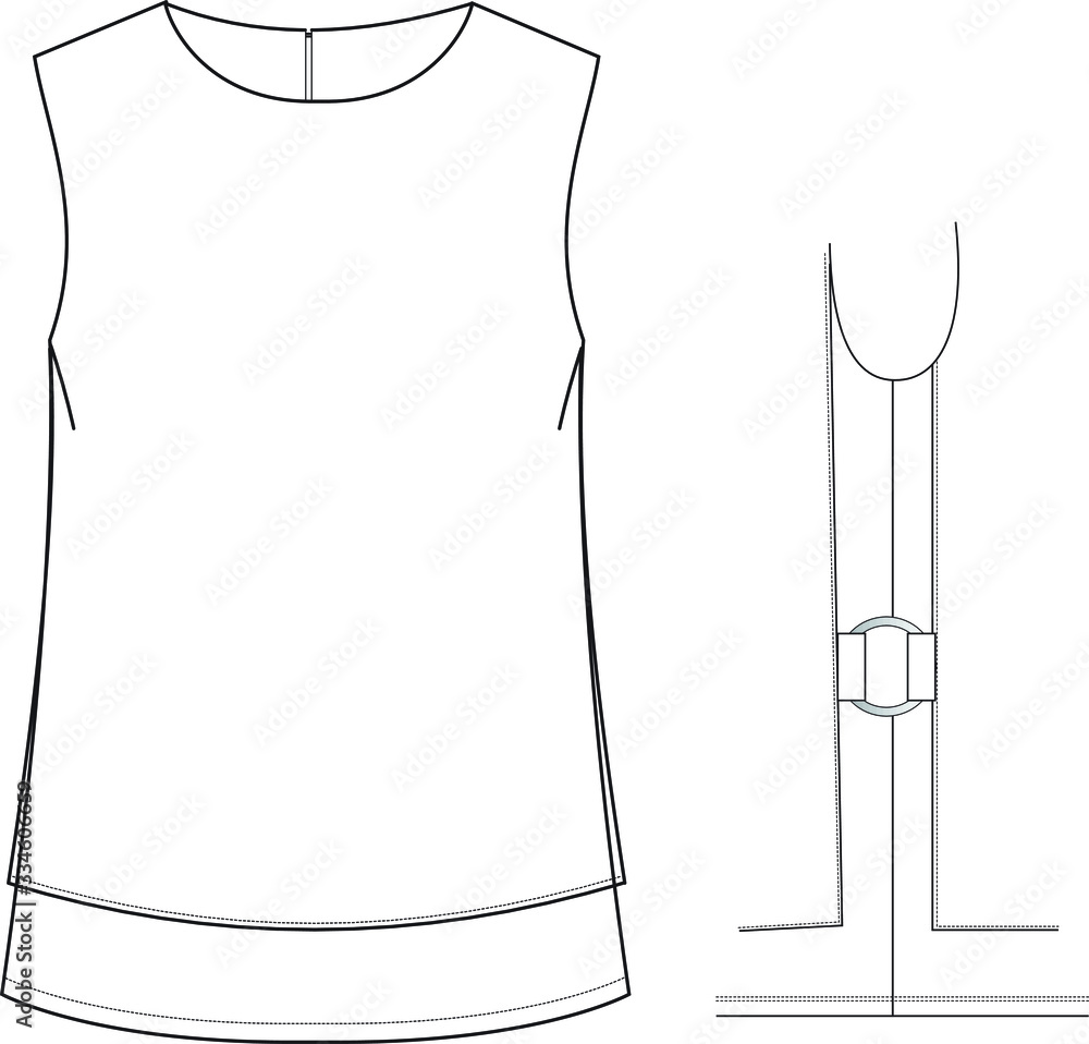 Blouse Design, Fashion Flat Sketch Template.double layered detail. Blouse Design, Fashion Flat Sketch Template.double layered detail.