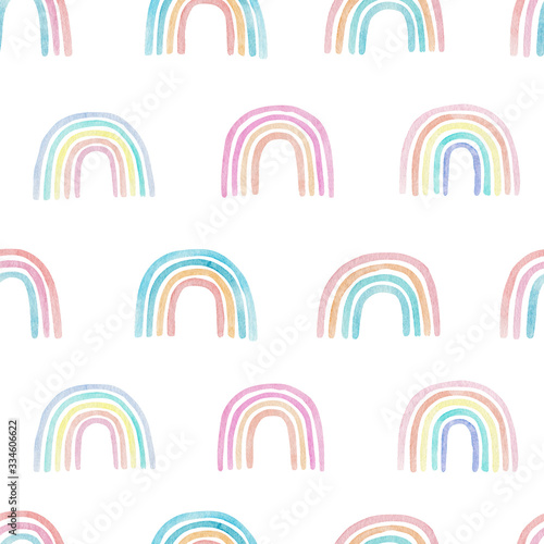 Watercolor rainbow seamless pattern. Hand painted pastel color clipart. Baby shower graphics.