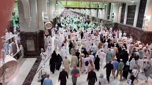 MECCA, SAUDI ARABIA, August 2019 - Muslim pilgrims from all over the world gathered to perform Umrah or Hajj at the Haram Mosque in Mecca, Saudi Arabia, days of Hajj or Omrah
