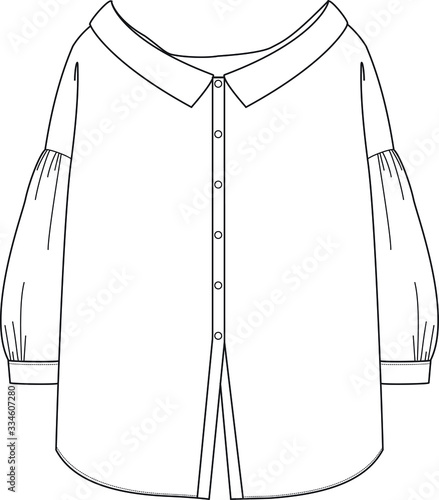 Womens TOP fashion flat technical drawing template.