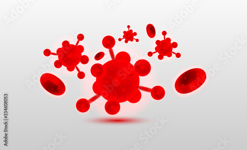 Vector of blood and viruses on white background. bacteria germs microorganism virus cell , human health microbiology science and virus outbreaking concept