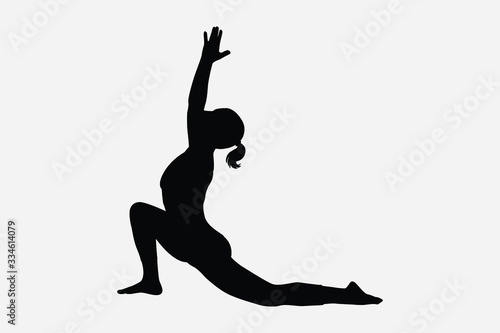 Silhouett of A woman workout yoga, female fitness instructor demonstrates a yoga position, vector image.	