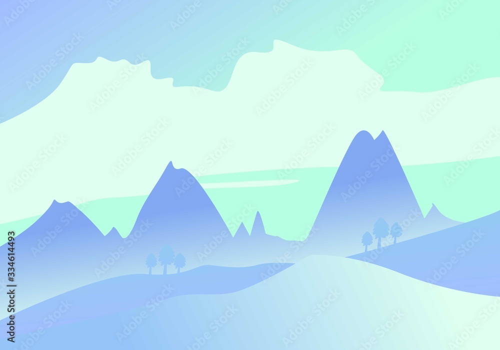 Winter and Mountain Landscape Background. Vector Illustration