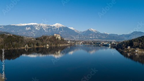 Aerial view of bled lake in Slovenia 