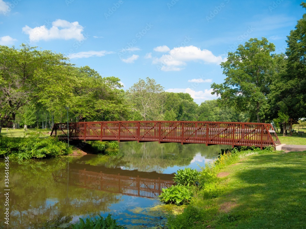 Fototapeta premium Wooden bridge in park. NJ.