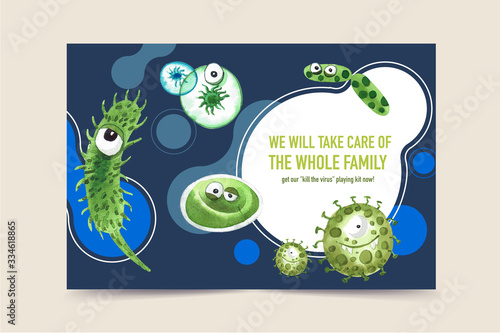 Virus FB social media design with hepatitis watercolor illustration.