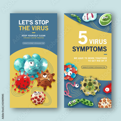 Flyer design with watercolor painting of coronavirus, Ebola virus illustration