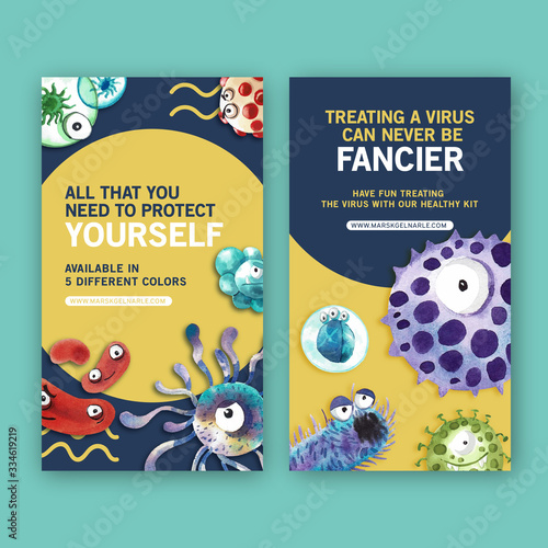 Cartoon virus IG stories ad design with bacillus for advertisement.