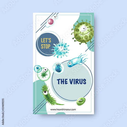 Poster design with virus watercolor painting of  bacillus illustration.